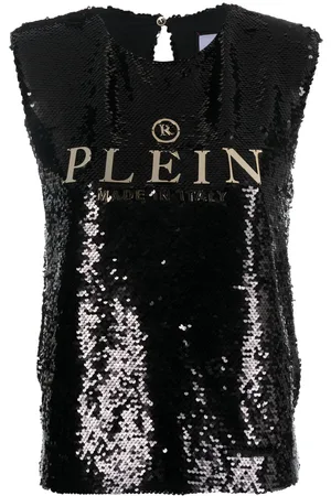 Philipp Plein Blusa smanicata con paillettes
