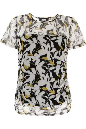 DKNY Donna T-shirt - T-shirt a fiori semi trasparente - Bianco