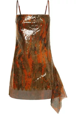 DION LEE Donna Vestiti paillettes - Abito Vertical Horizon corto con paillettes - Marrone
