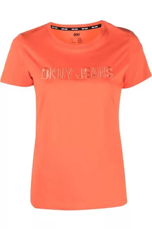 DKNY Donna T-shirt - T-shirt con logo goffrato - Arancione