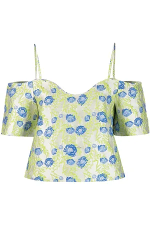 Ganni Blusa a fiori con spalle scoperte
