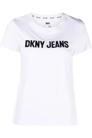 DKNY Donna T-shirt - T-shirt con logo goffrato - Bianco