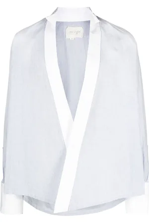 GREG LAUREN Camicia gessata senza colletto