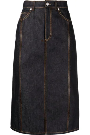 Alexander McQueen Gonna midi denim con dettaglio cuciture