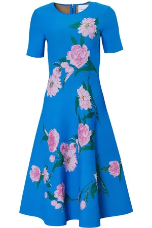 Carolina Herrera Donna Vestiti a fiori - Abito svasato a fiori - Blu
