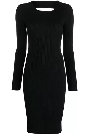 LANEUS Donna Vestiti scollati - Abito a coste con schiena scoperta - Nero