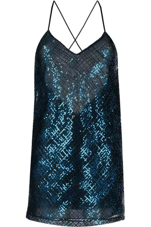 Michelle Mason Donna Vestiti paillettes - Abito smanicato con paillettes - Blu