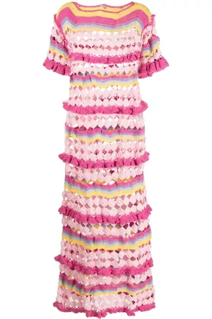 Celia B Donna Vestiti lunghi - Abito Blenda lungo all'uncinetto - Rosa