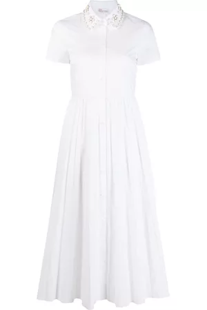 RED Valentino Donna Vestiti con perline - Chemisier midi con perline - Bianco