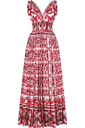 Dolce & Gabbana Abito lungo a fiori con stampa maioliche