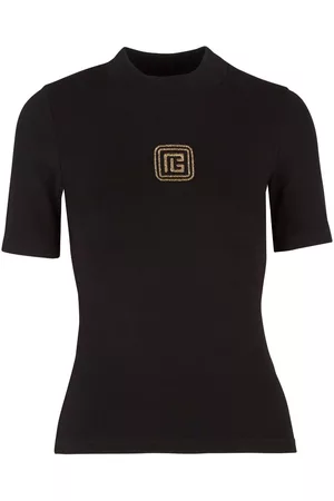 Balmain Donna T-shirt - T-shirt Retro con ricamo - Nero