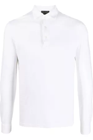 DELL'OGLIO Uomo Polo - Long-sleeve cotton polo shirt - Bianco