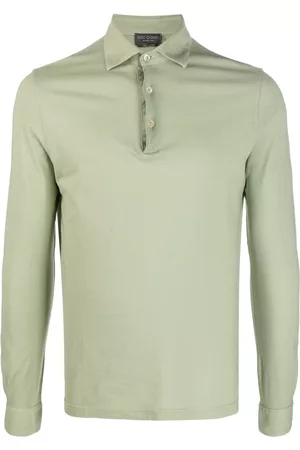 DELL'OGLIO Uomo Polo - Long-sleeve cotton polo shirt - Verde