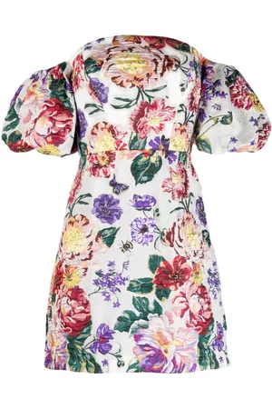 Marchesa Notte Donna Vestiti stampati - Abito corto con ricamo a fiori - Bianco