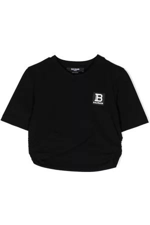 Balmain T-shirt - T-shirt crop con applicazione - Nero