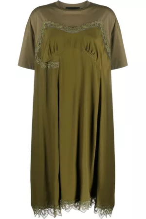 Simone Rocha Donna Vestiti in pizzo - Abito modello T-shirt con bordo di pizzo - Verde