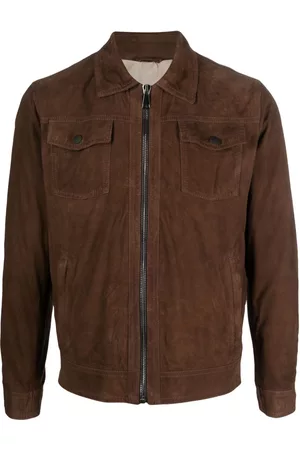 DELL'OGLIO Uomo Giacche di pelle - Giacca con zip - Marrone