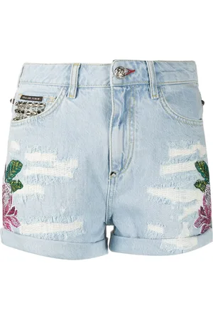 Philipp Plein Shorts denim con ricamo