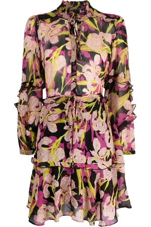 Pinko Donna Vestiti stampati - Floral-print ruffled minidress - Nero