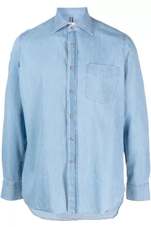 LUIGI BORRELLI NAPOLI Uomo Camicie denim - Chest-pocket denim shirt - Blu