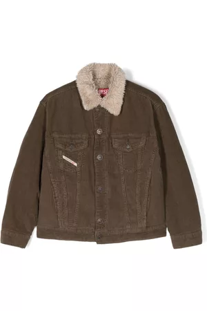 Diesel Giacche bomber - Giacca Jresky a coste con collo in shearling - Verde
