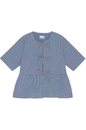 Ganni Donna Bluse - Striped organic cotton blouse - Blu