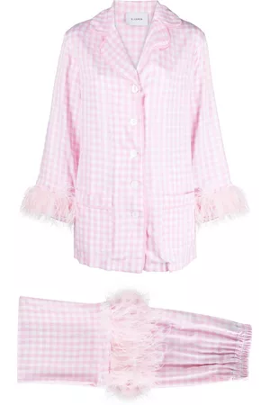 Sleeper Donna Pigiami - Check-print feather-trim pyjamas - Rosa