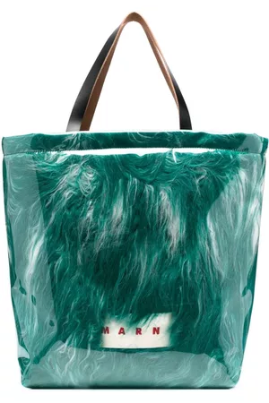 Marni Donna Shopper e tote bag - Faux fur logo-print tote bag - Verde