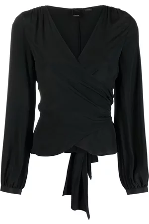 Pinko Donna Bluse - Plunging V-neck silk-blend wrap blouse - Nero
