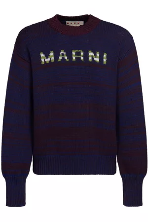 Marni Uomo Felpe - Intarsia-knit logo virgin-wool sweater - Blu