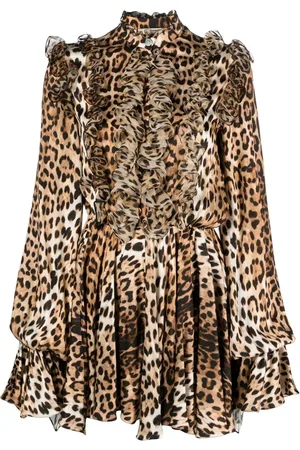 Roberto Cavalli Abito leopardato con ruches