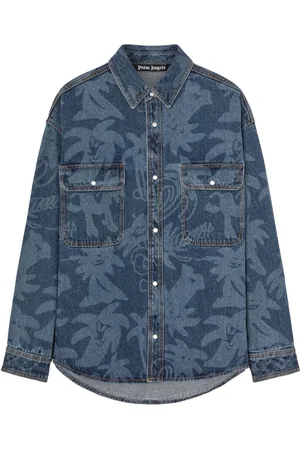 Palm Angels Camicia denim Palmity con stampa laser