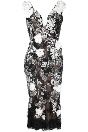 Marchesa Notte Abito midi con applicazione a fiori