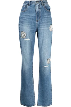 AREA Jeans dritti con cristalli