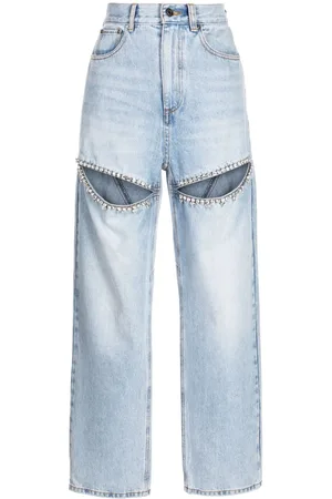 AREA Jeans dritti con cristalli