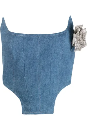 GIUSEPPE DI MORABITO Corsetto denim con applicazione a fiori