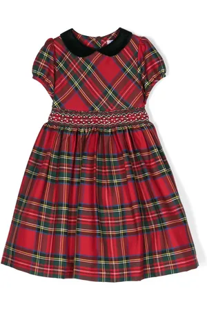SIOLA Abito midi tartan con ricamo
