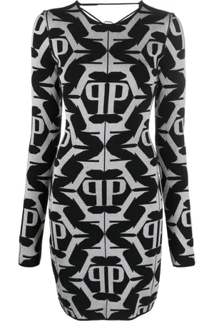 Philipp Plein Abito corto Hexagon con monogramma jacquard