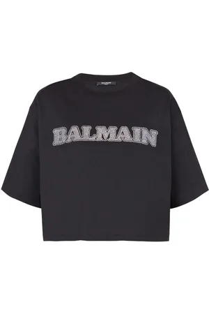 Balmain T-shirt con strass crop