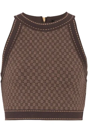 Balmain Top crop con monogramma jacquard