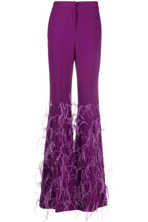 Elie saab Pantaloni svasati con bordo di piume