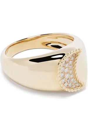 YVONNE LÉON Anello Chevalière Lune a sigillo in giallo 9kt con diamanti