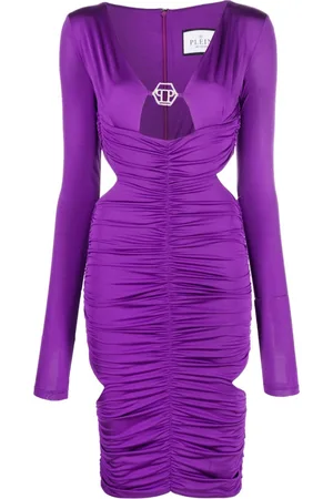 Philipp Plein Abito midi a maniche lunghe con placca logo