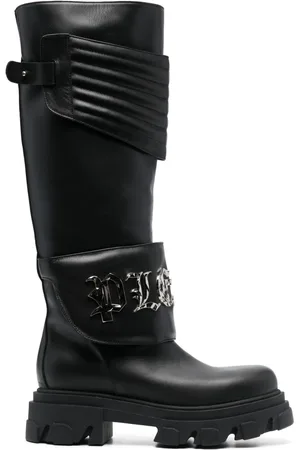 Philipp Plein Stivali al ginocchio con placca logo