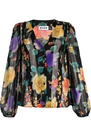 RIXO London Blusa a fiori semi trasparente