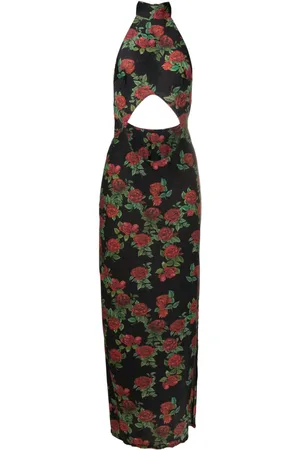 AMIR SLAMA Abito lungo a fiori con dettaglio cut-out