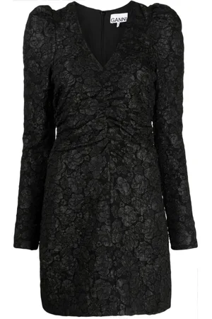 Ganni Abito a fiori jacquard con scollo a V