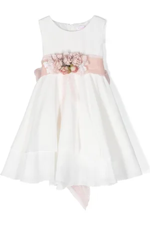 Mimilù Floral appliqué belted tiered dress