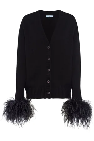 Prada Cardigan con bordo di piume