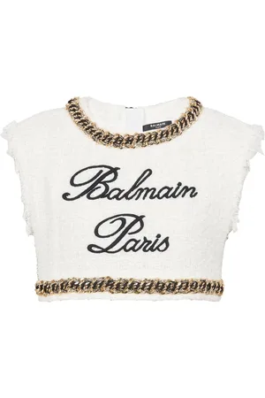Balmain T-shirt Signature con ricamo crop